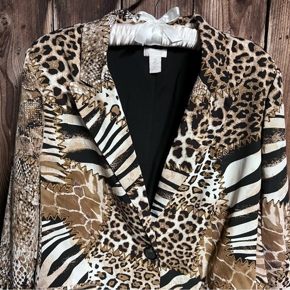 Chico’s Animal Print Giraffe Zebra Leopard Snake Career Mob Wife Blazer Sz M - Picture 5 of 12